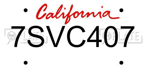 7SVC407 California License Plate