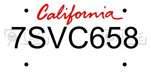 7SVC658 California License Plate