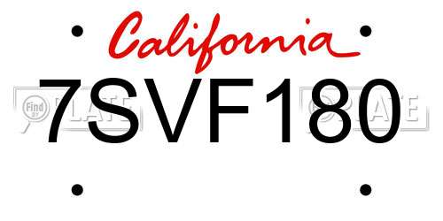 7SVF180 California License Plate