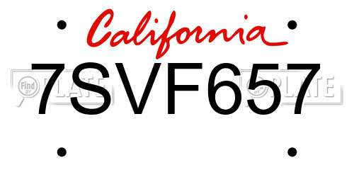 7SVF657 California License Plate