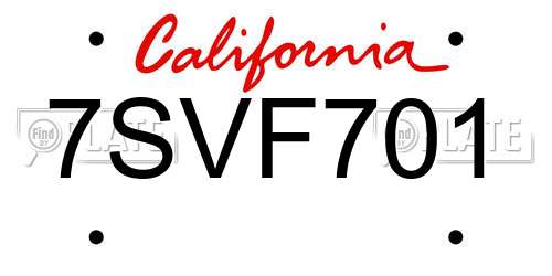 7SVF701 California License Plate