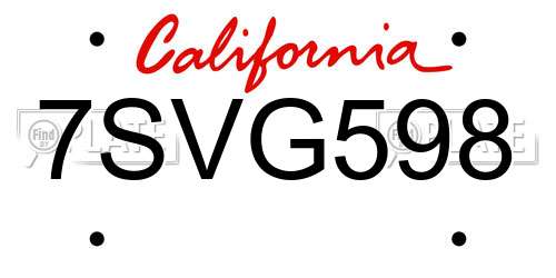7SVG598 California License Plate
