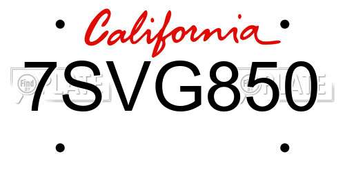 7SVG850 California License Plate
