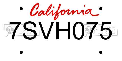 7SVH075 California License Plate