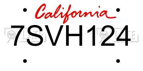 7SVH124 California License Plate