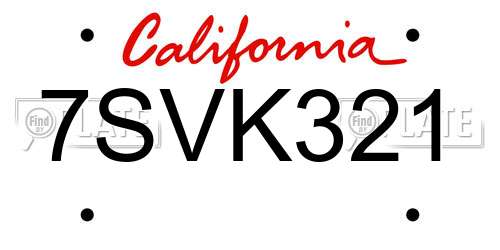 7SVK321 California License Plate