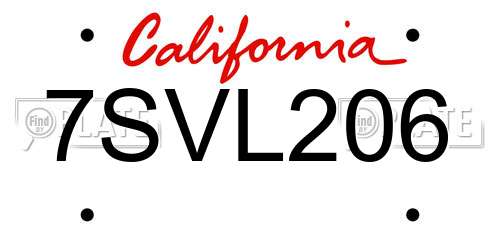 7SVL206 California License Plate