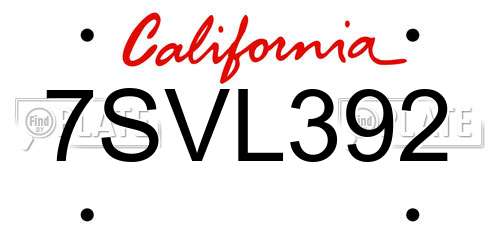 7SVL392 California License Plate