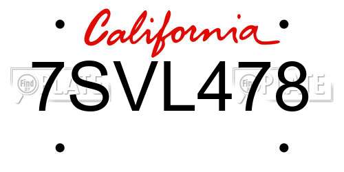 7SVL478 California License Plate