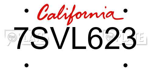 7SVL623 California License Plate