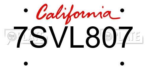 7SVL807 California License Plate