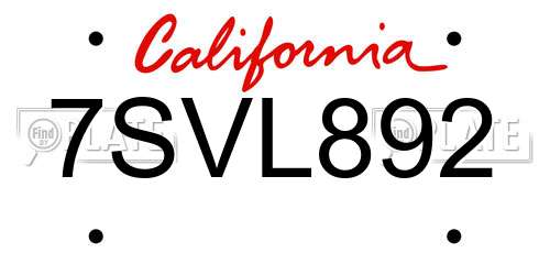 7SVL892 California License Plate