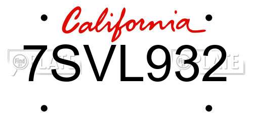 7SVL932 California License Plate