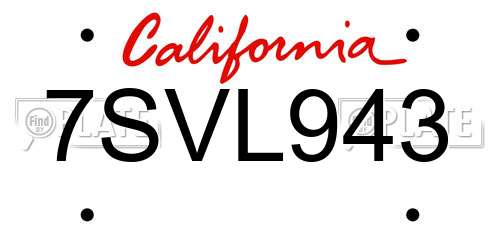 7SVL943 California License Plate