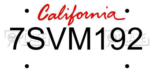 7SVM192 California License Plate