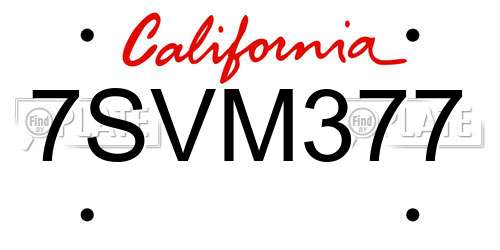 7SVM377 California License Plate