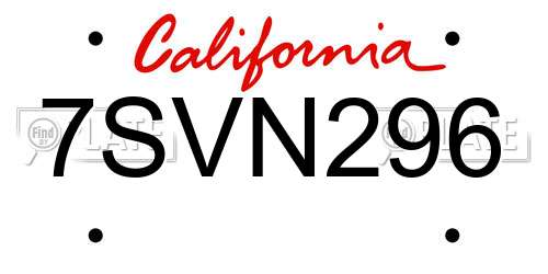 7SVN296 California License Plate