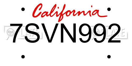 7SVN992 California License Plate