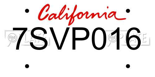 7SVP016 California License Plate