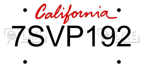 7SVP192 California License Plate