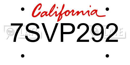 7SVP292 California License Plate