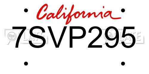 7SVP295 California License Plate