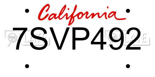 7SVP492 California License Plate