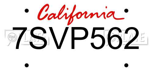7SVP562 California License Plate