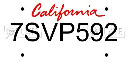 7SVP592 California License Plate