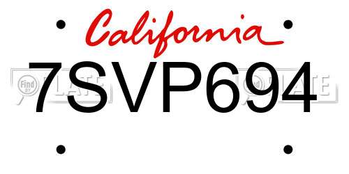 7SVP694 California License Plate