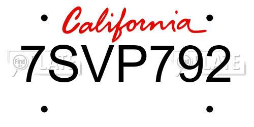7SVP792 California License Plate