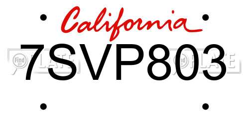 7SVP803 California License Plate