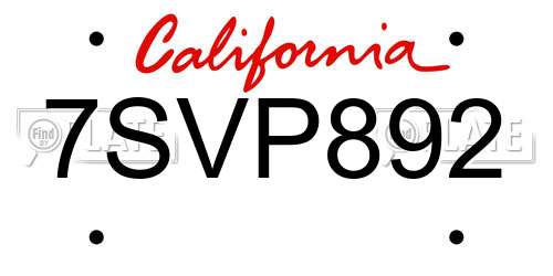 7SVP892 California License Plate