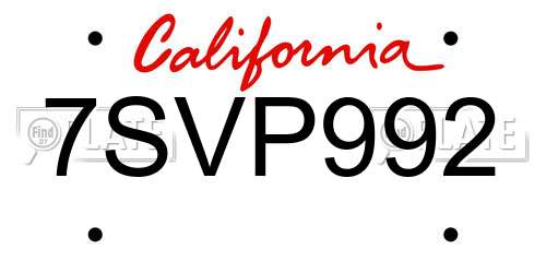 7SVP992 California License Plate