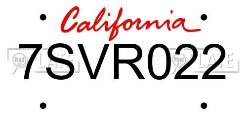 7SVR022 California License Plate