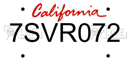 7SVR072 California License Plate