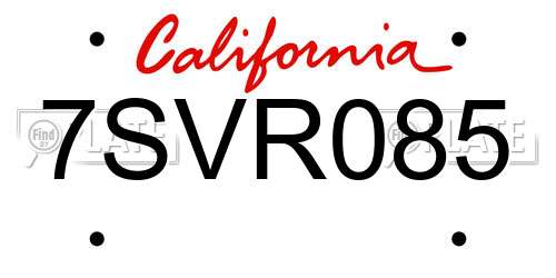 7SVR085 California License Plate