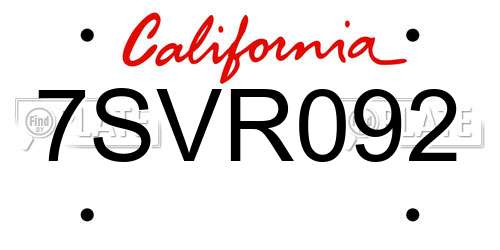 7SVR092 California License Plate