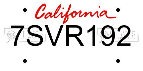 7SVR192 California License Plate