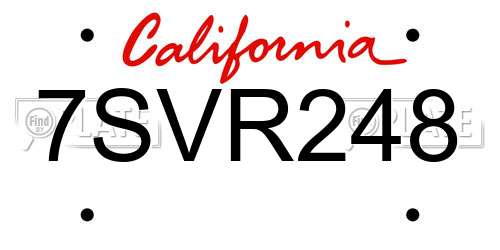 7SVR248 California License Plate