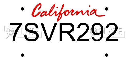 7SVR292 California License Plate