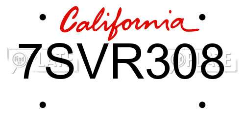 7SVR308 California License Plate