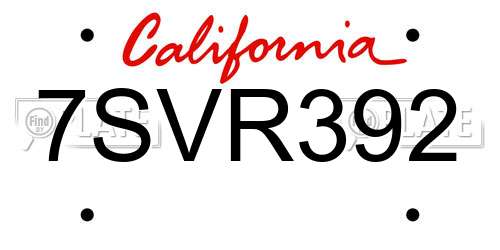 7SVR392 California License Plate