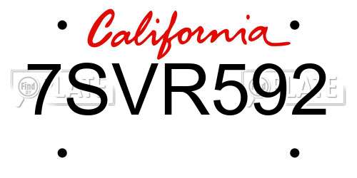 7SVR592 California License Plate