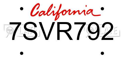 7SVR792 California License Plate