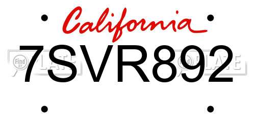 7SVR892 California License Plate