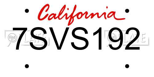 7SVS192 California License Plate