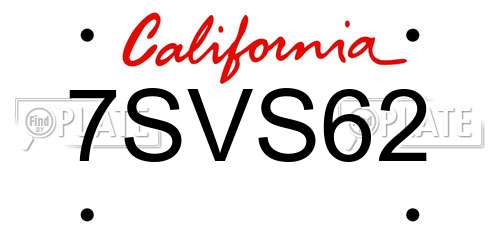 7SVS62 California License Plate