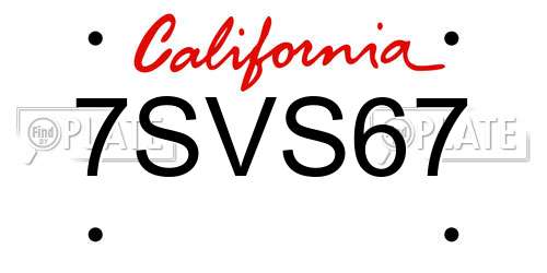 7SVS67 California License Plate