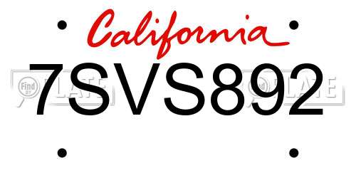 7SVS892 California License Plate